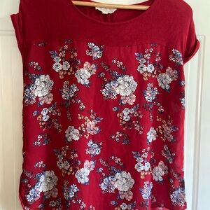 Pink Rose Red DitsyFloral Blouse Boho Cottagecore Romantic Americana Top L